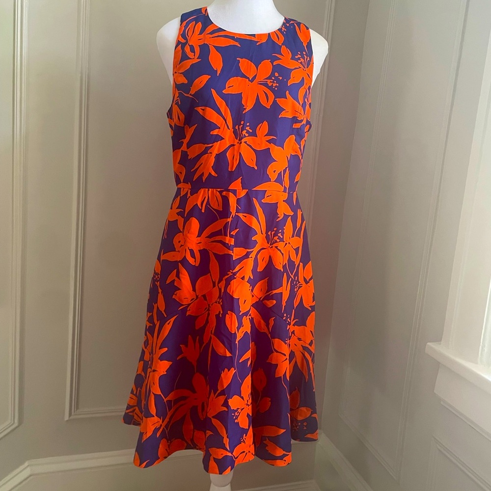 J.Crew Dress Size 6, blue with orange floral design.